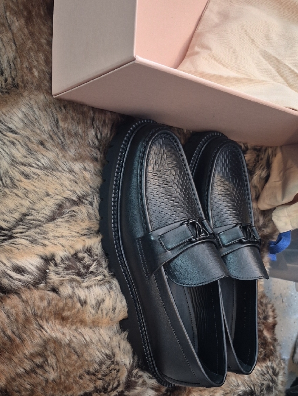 Louis Vuitton Black Leather LV Buckle Slip-On Loafers - Picture 2 of 2